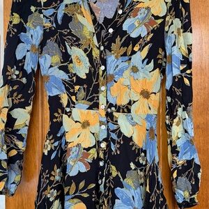 Kimchi Blue Black Dress with Blue and Tan Floral Print